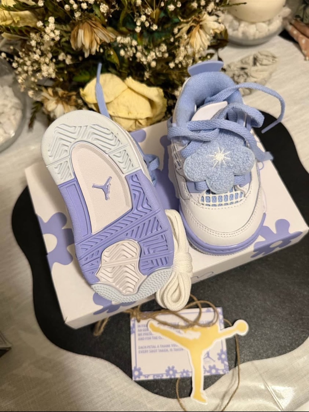 Jordan Kids White & Lavender Floral Accent Sneakers